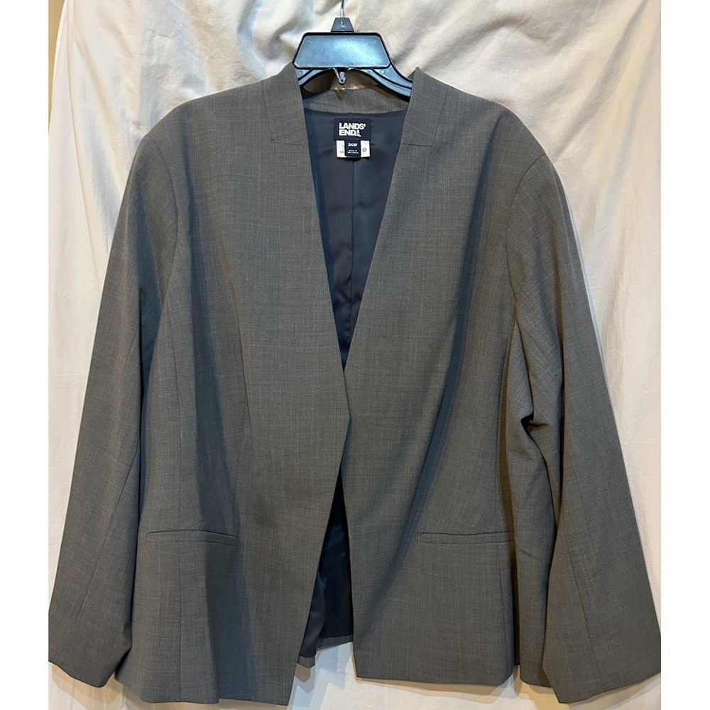 Lands' End Gray Open Front Blazer Jacket Wool Blend Women's Size 24W